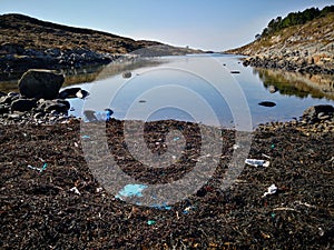 Polluted beach by the sea in Norway