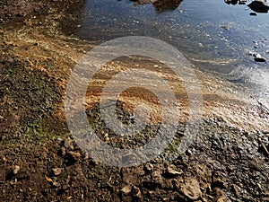 Polluted body of water. Water pollution concept image