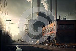 Polluted City with Toxic smoke and covered sky. Environmental disaster scene. City full of pollutions. Ai generated