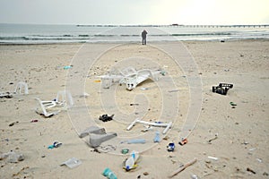 Polluted, dirty Black sea in Constanta resort , Romania