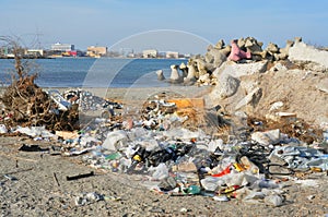 Polluted, dirty Black sea in Romania