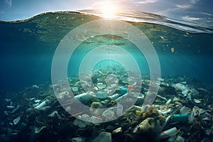 Polluted ocean with plastic waste