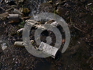 Polluted River Water With Wastes