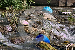 Polluted River Water With Wastes