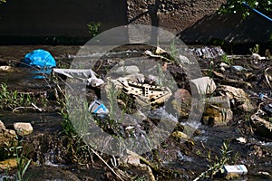Polluted River Water With Wastes