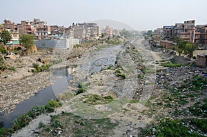 Polluted slum area near sacred Bagmati river in Kathmandu, Nepal