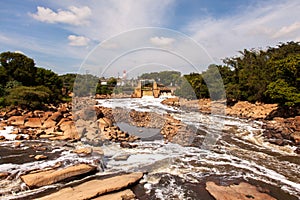 Polluted Tiete river in Salto city - Watterfall turistc complex park photo