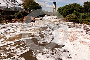 Polluted Tiete river in Salto city - Watterfall turistc complex park photo