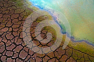 Polluted water and cracked soil during drought