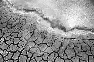 Polluted water and cracked soil during drought