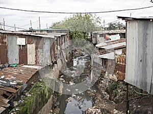 Polluted water flows through the Kibera slum in Africa photo