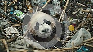 Polluted world. Garbage and waste. Animals suffer from pollution. Ecological disaster concept. AI-generated.