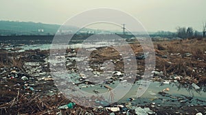 Polluted world. Garbage and waste. Animals suffer from pollution. Ecological disaster concept. AI-generated.