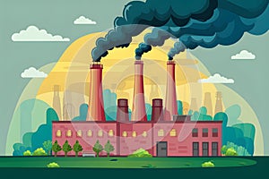 Polluting factory background with black smoke chimneys, nature pollution