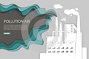 Pollution air web banner template, vector paper cut illustration