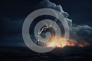 Pollution of the atmosphere from the chimneys of an oil refinery