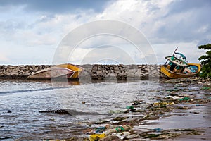 Pollution on the beach of tropical sea