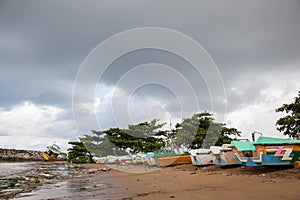 Pollution on the beach of tropical sea