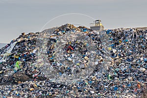 Pollution concept. Garbage pile in trash dump or landfill