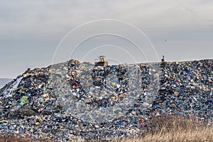 Pollution concept. Garbage pile in trash dump or landfill