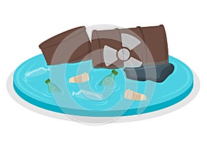 Pollution Concept Icon and Label. Earth and Water Pollution Logo. Technogenic Catastrophe Symbol, Icon and Badge. Cartoon Vector