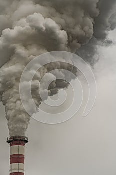 pollution, furnace inside a chemical plant, brown and white coal power plant emission.