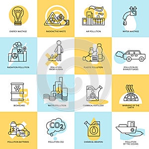 Pollution icon set photo