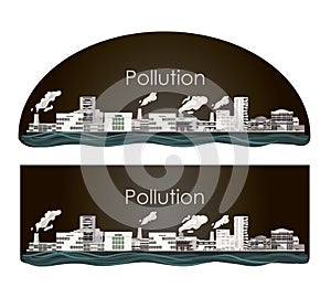 Pollution industry - heavy smog. Vector illustration - Thermal power station, industrial factory, manufacturing