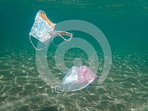 Pollution of the ocean with waste, plastic garbage and the threat to the environment, Plastic water bottles pollution in ocean En