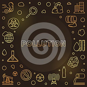 Pollution outline round golden frame. Vector colored illustration