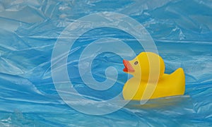 Pollution Plastic In Sea with Yellow Rubber Duck Toy