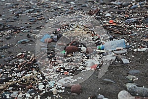 Pollution, plastic waste on the beach