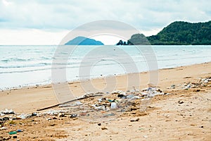 Pollution: plastic and wastes on the beach