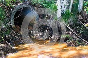 Pollution of sewage. Pollution of nature with toxic chemicals from the pipe. Ecological problems, ecological disaster