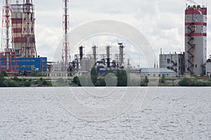 Pollution. Smoke from industrial chimney. Old smokestack of factory.