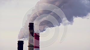 Pollution, smoke and steam discharged from a coal powered electrical generation facility in europe. Contamination