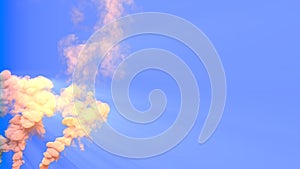 pollution smoke from wildfire on blue sky with sun beams - abstract 3D rendering