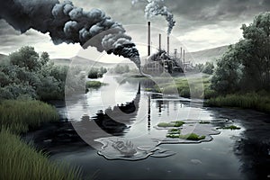 Pollution of tenvironment and rivers by factory