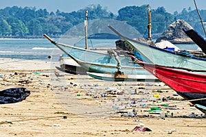 Pollution world ocean water with waste, plastics garbage. photo