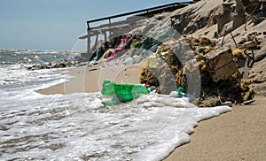 Pollution of the world`s oceans with plastic. California, USA