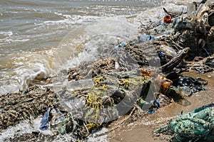 Pollution of the world`s oceans with plastic litter, California