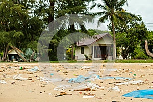 Pollutions and garbages on the beach