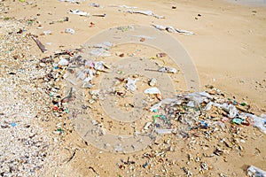 Pollutions and garbages on the beach