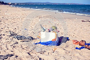 Pollutions and garbages in the sea and on the beach