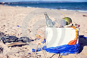 Pollutions and garbages in the sea and on the beach