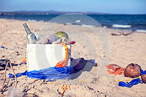 Pollutions and garbages in the sea and on the beach