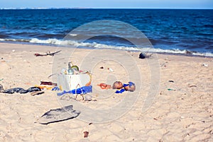 Pollutions and garbages in the sea and on the beach