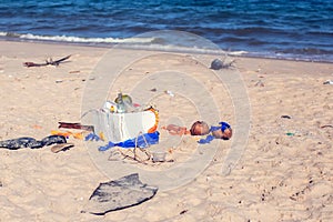 Pollutions and garbages in the sea and on the beach