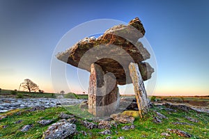 Polnabrone Dolmen at sunrise in Ireland