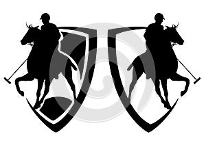 Polo horseman in a shield black vector outline